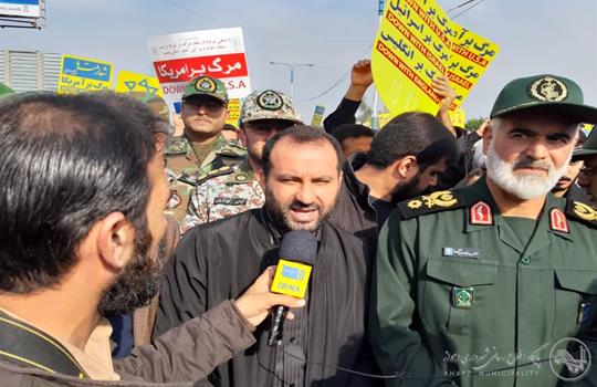 گزارش تصویری حضور شهردار اهواز و پرسنل شهرداری در راهپیمایی مردمی در پی شهادت سردار سلیمانی