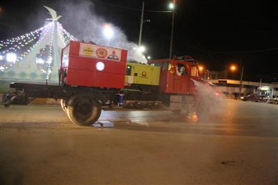 گزارش تصویری ادامه گندزدایی و ضدعفونی كردن خیابان ها ومحلات مختلف شهر مسجدسلیمان توسط شركت نفت و گاز